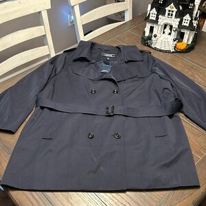 Lands end trenchcoat size 26W navy blue.